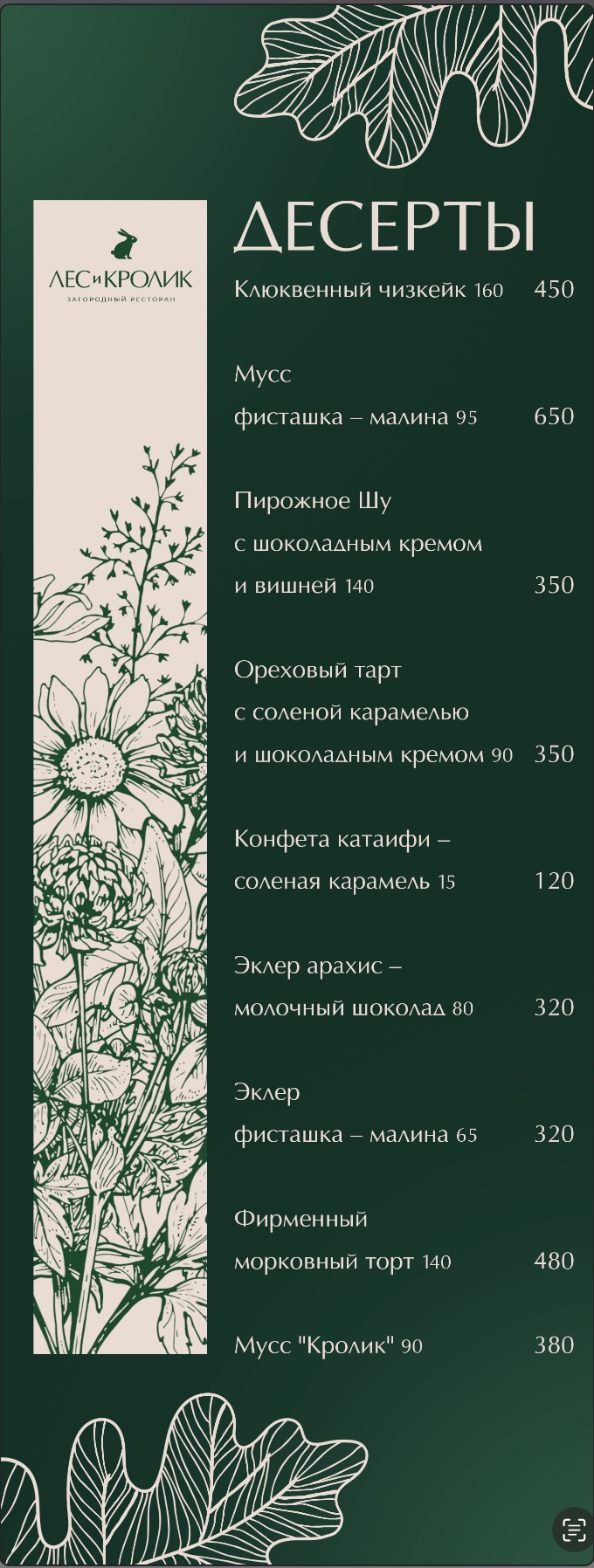 Десертное меню